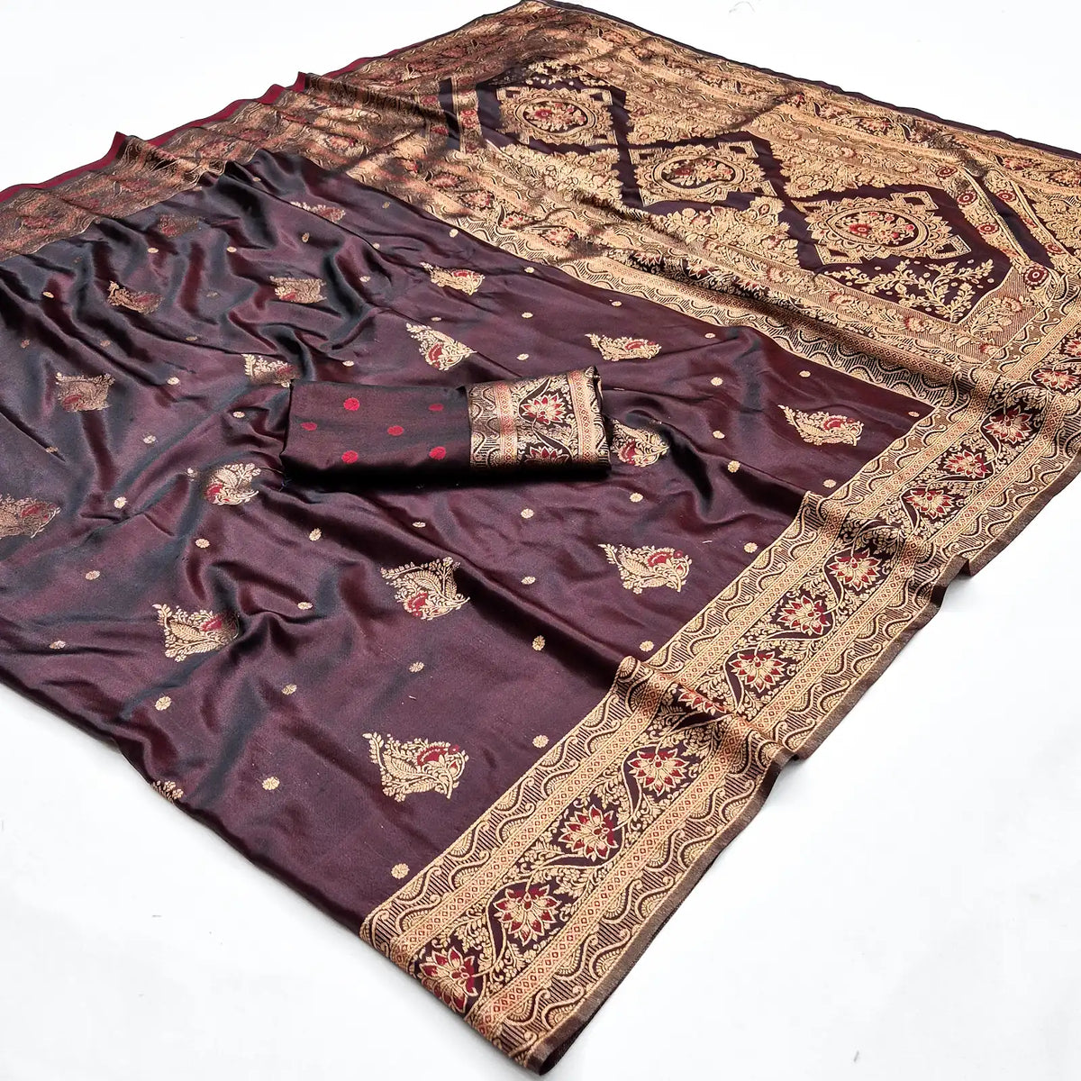 Peachmode Maroon Art Silk Woven Saree - Image 1