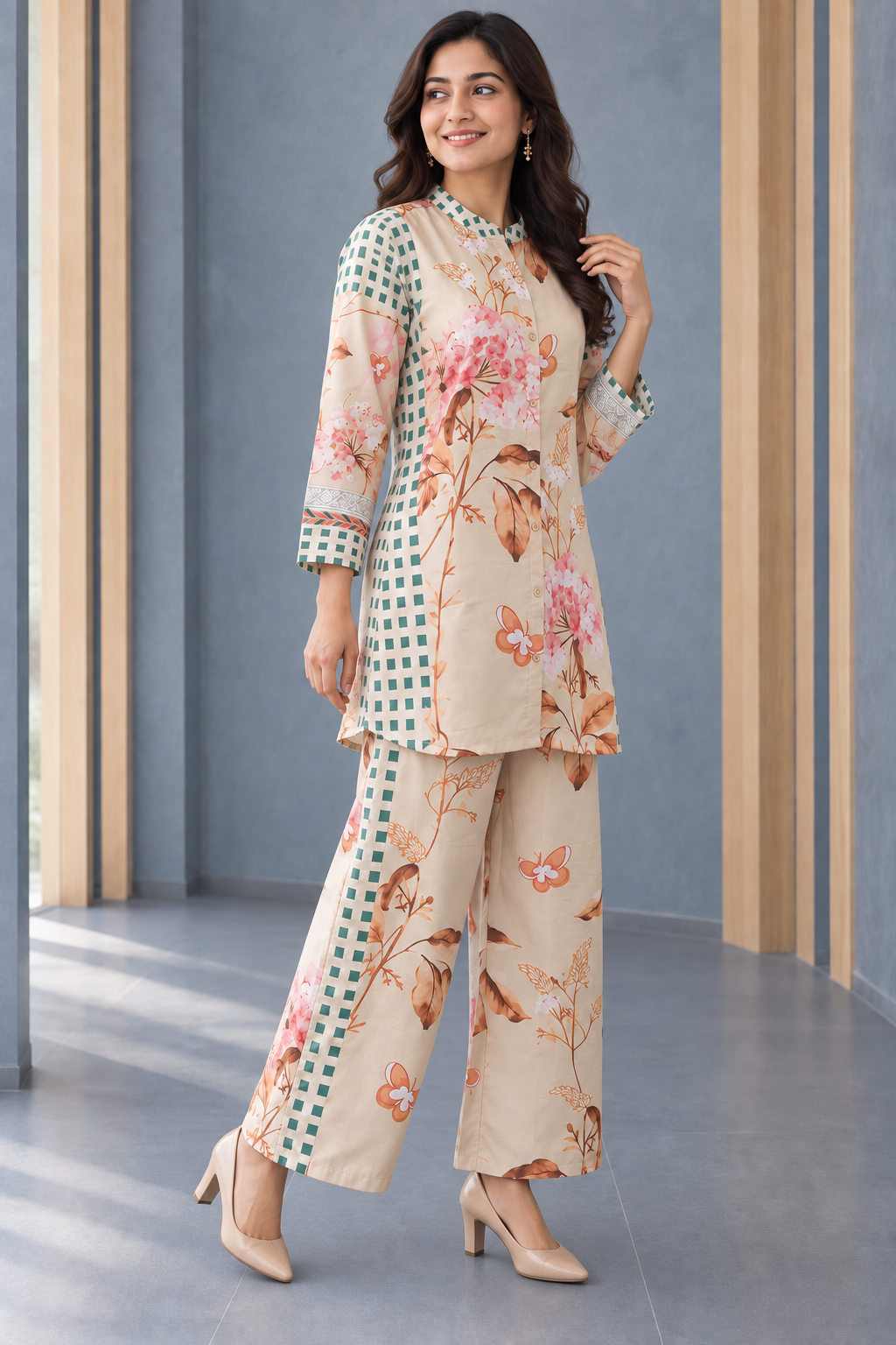 Cream Poly Blend Floral Printed Co-ord Set - Image 3
