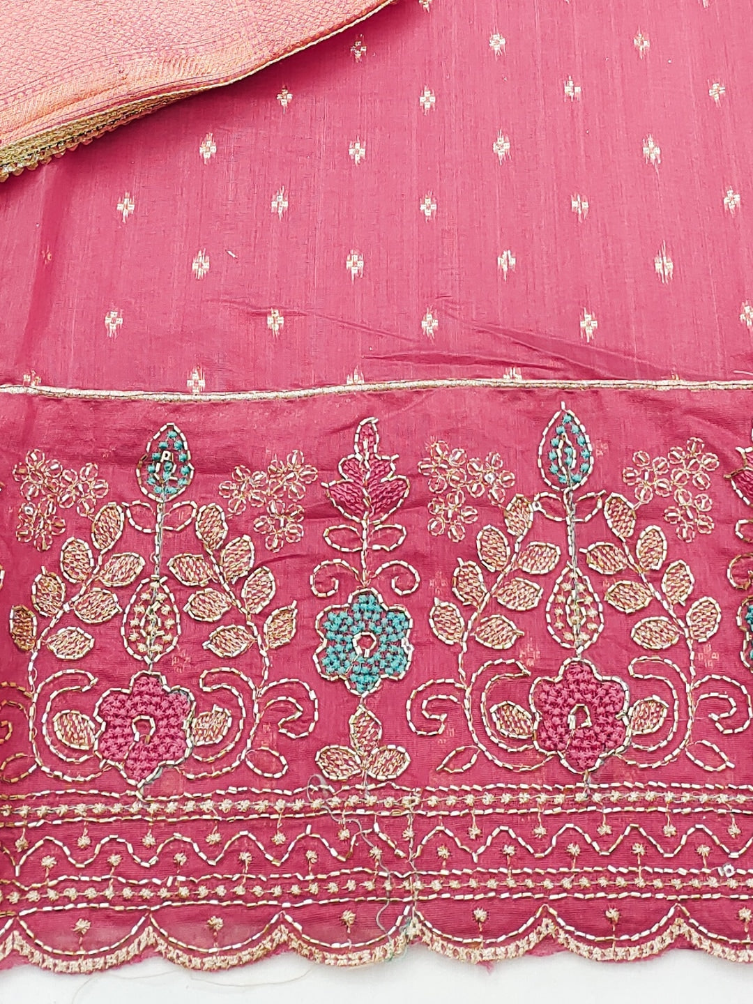 Peachmode Pink Butti Handwork Chanderi Silk Dress Material - Image 5