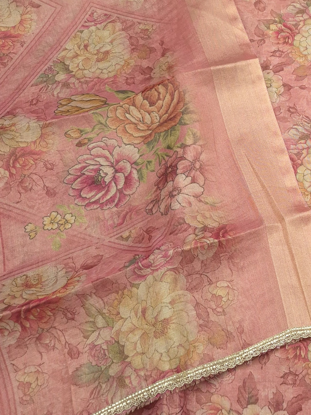 Peachmode Peach Floral Handwork Cotton Dress Material - Image 5