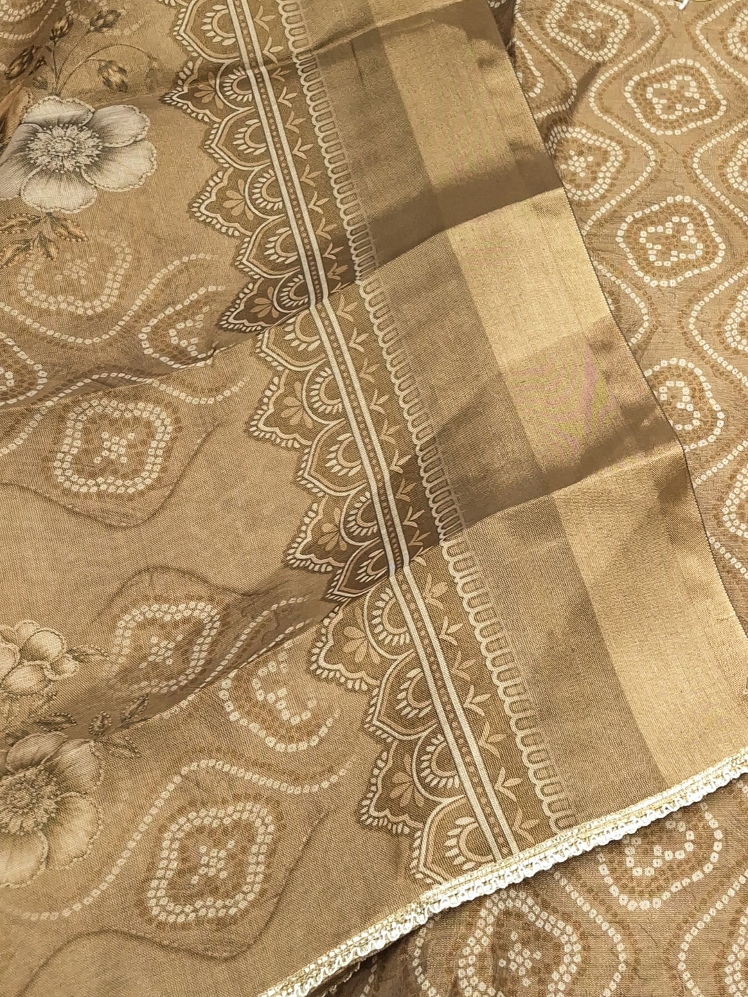 Peachmode Chikoo Bandhani Print Handwork Cotton Dress Material - Image 5
