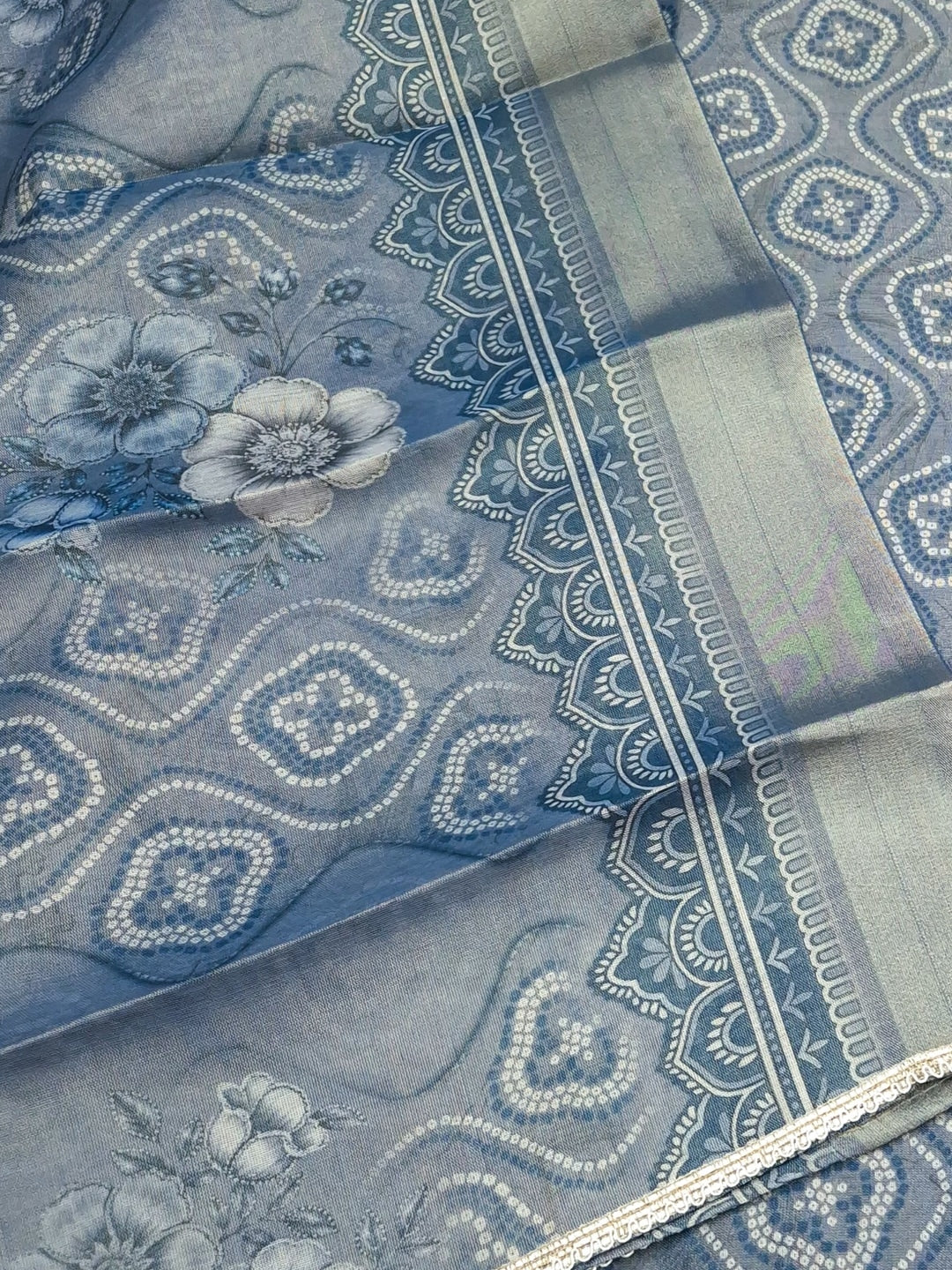 Peachmode Turquoise Bandhani Print Handwork Cotton Dress Material - Image 5