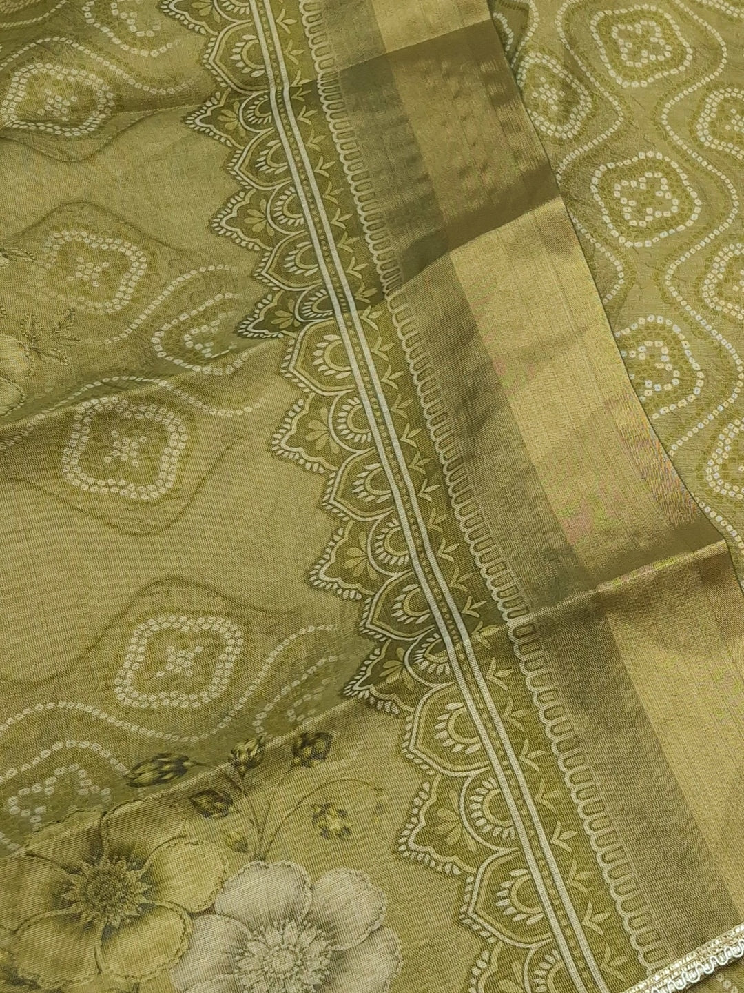Peachmode Green Bandhani Print Handwork Cotton Dress Material - Image 5