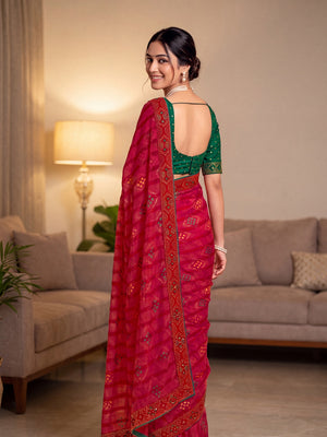 Peachmode Pink Solo Bandhani Bandhani print Saree - Image 2
