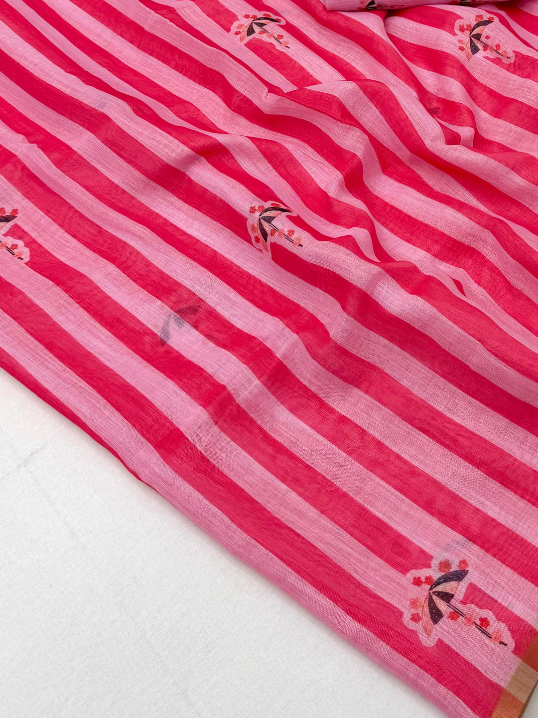 Peachmode Pink Linen Striped Saree - Image 5