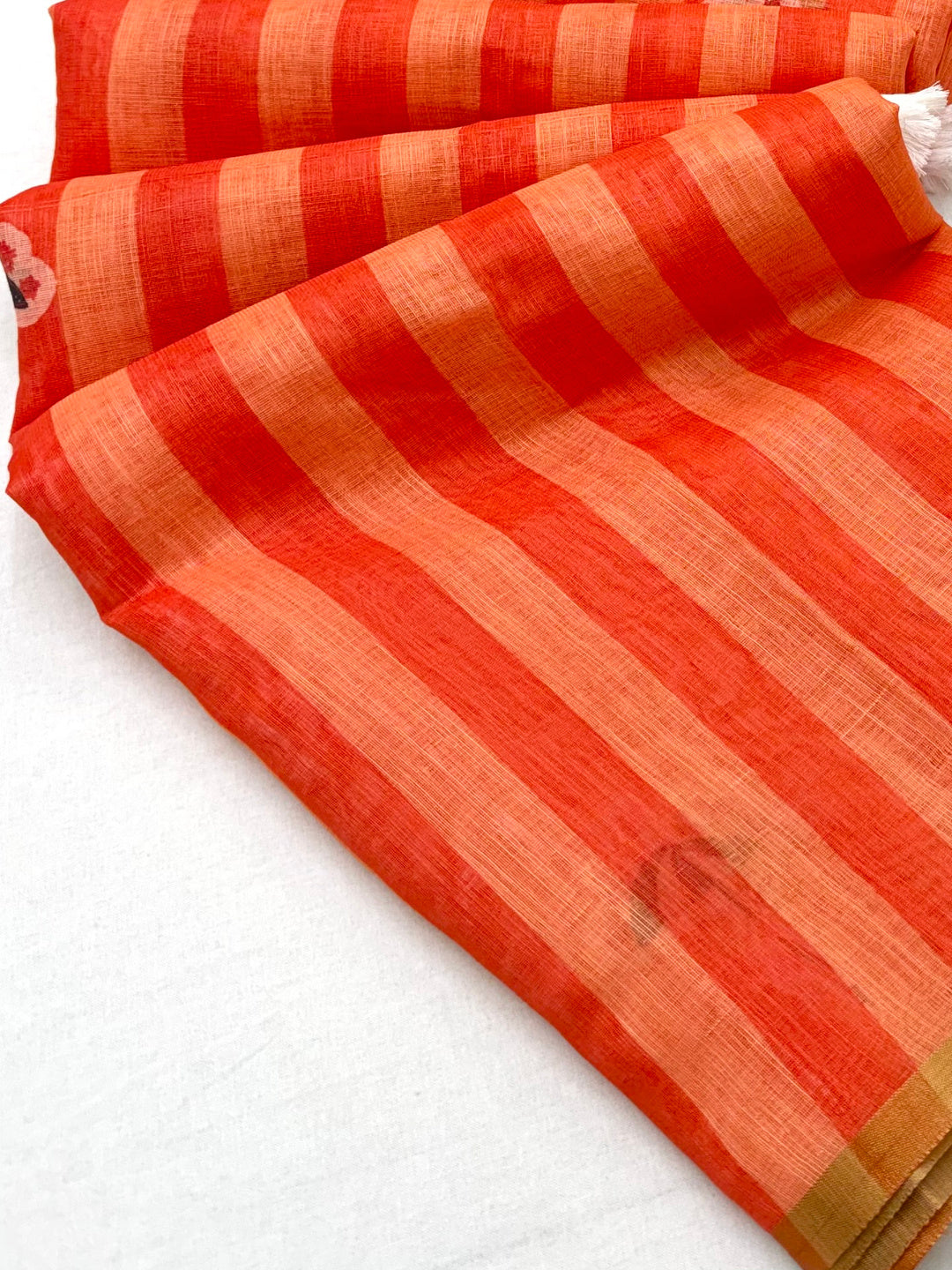 Peachmode Orange Linen Striped Saree - Image 4