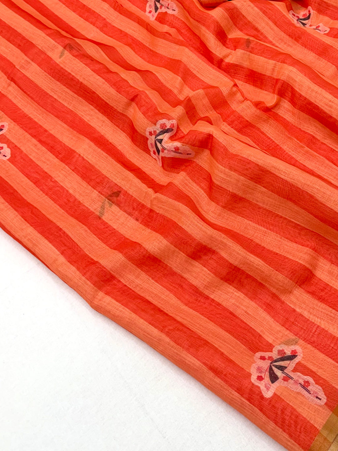 Peachmode Orange Linen Striped Saree - Image 5