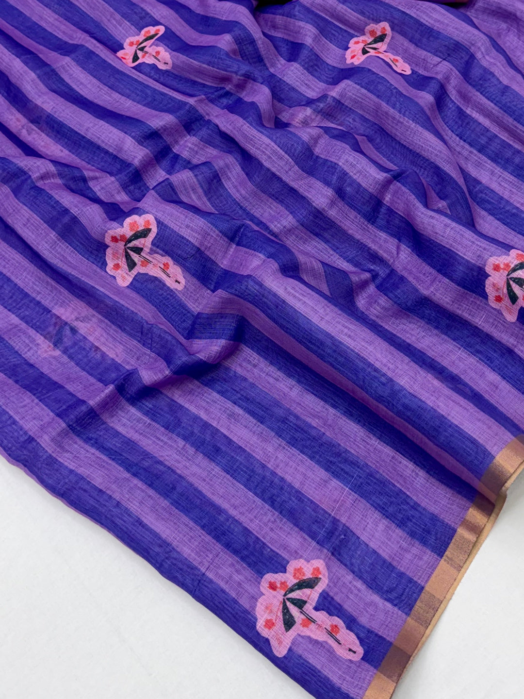 Peachmode Purple Linen Striped Saree - Image 5