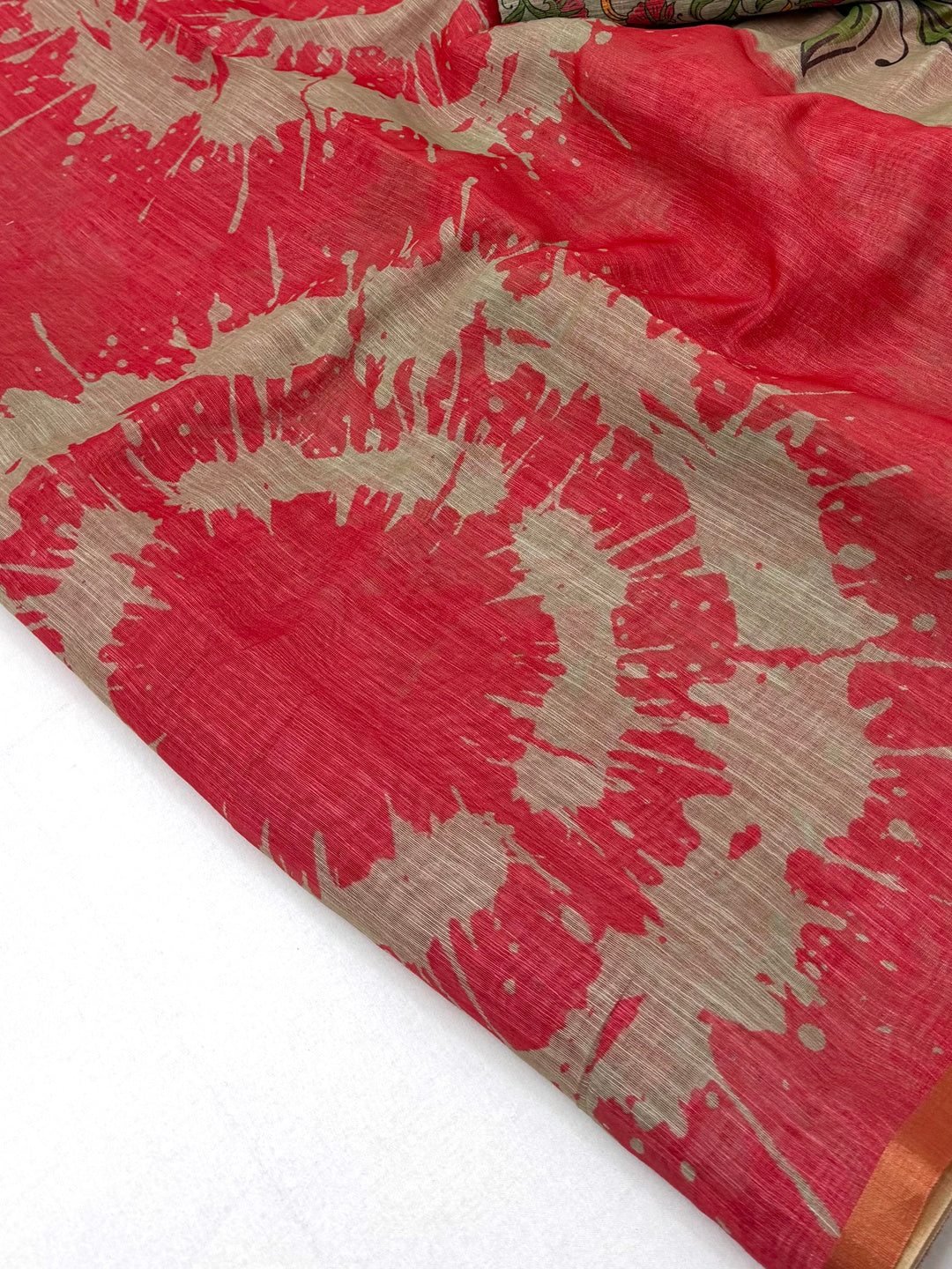 Peachmode Coral Linen Tie-Dye Printed Saree - Image 5