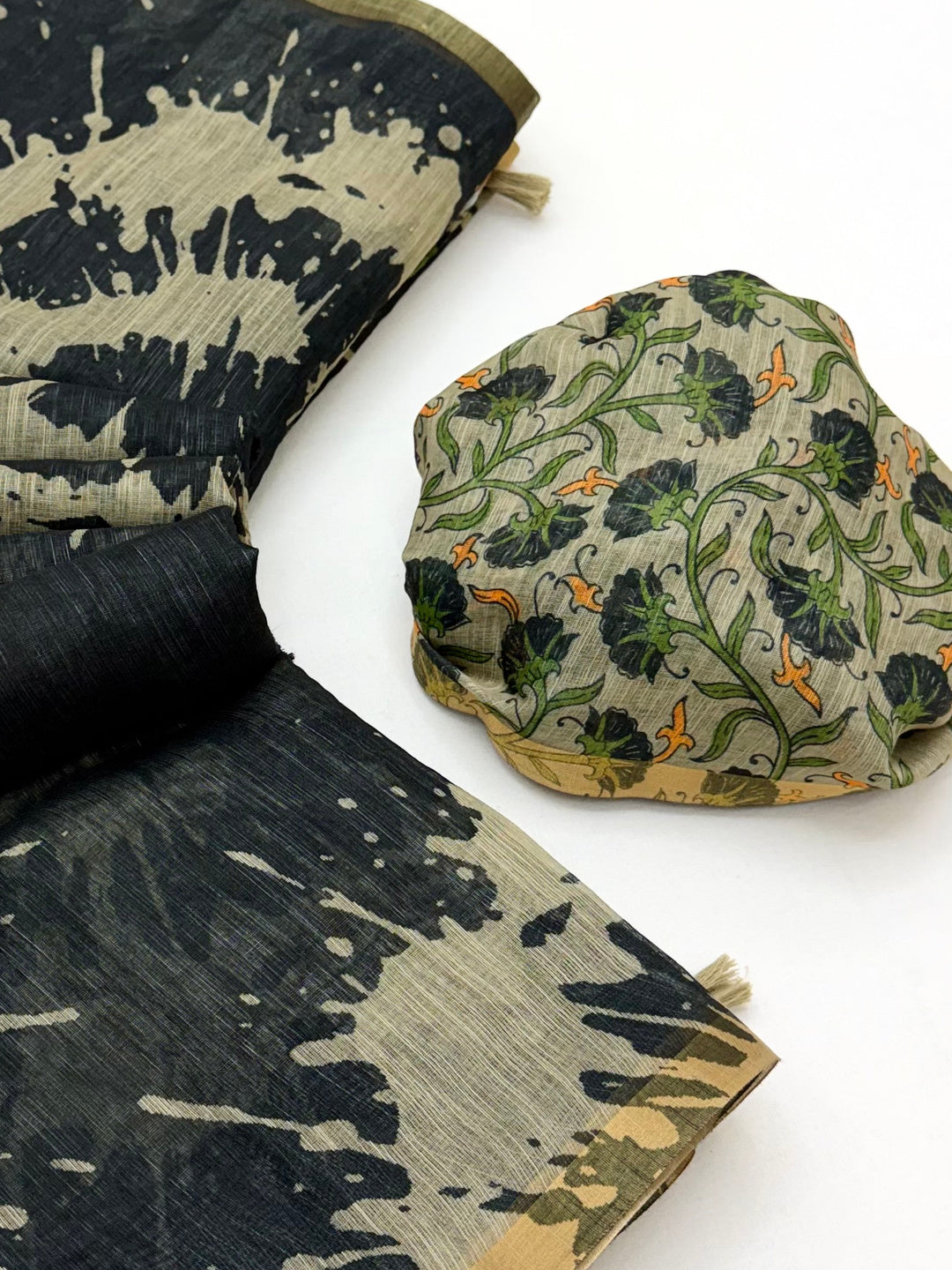 Peachmode Black Linen Tie-Dye Printed Saree - Image 6