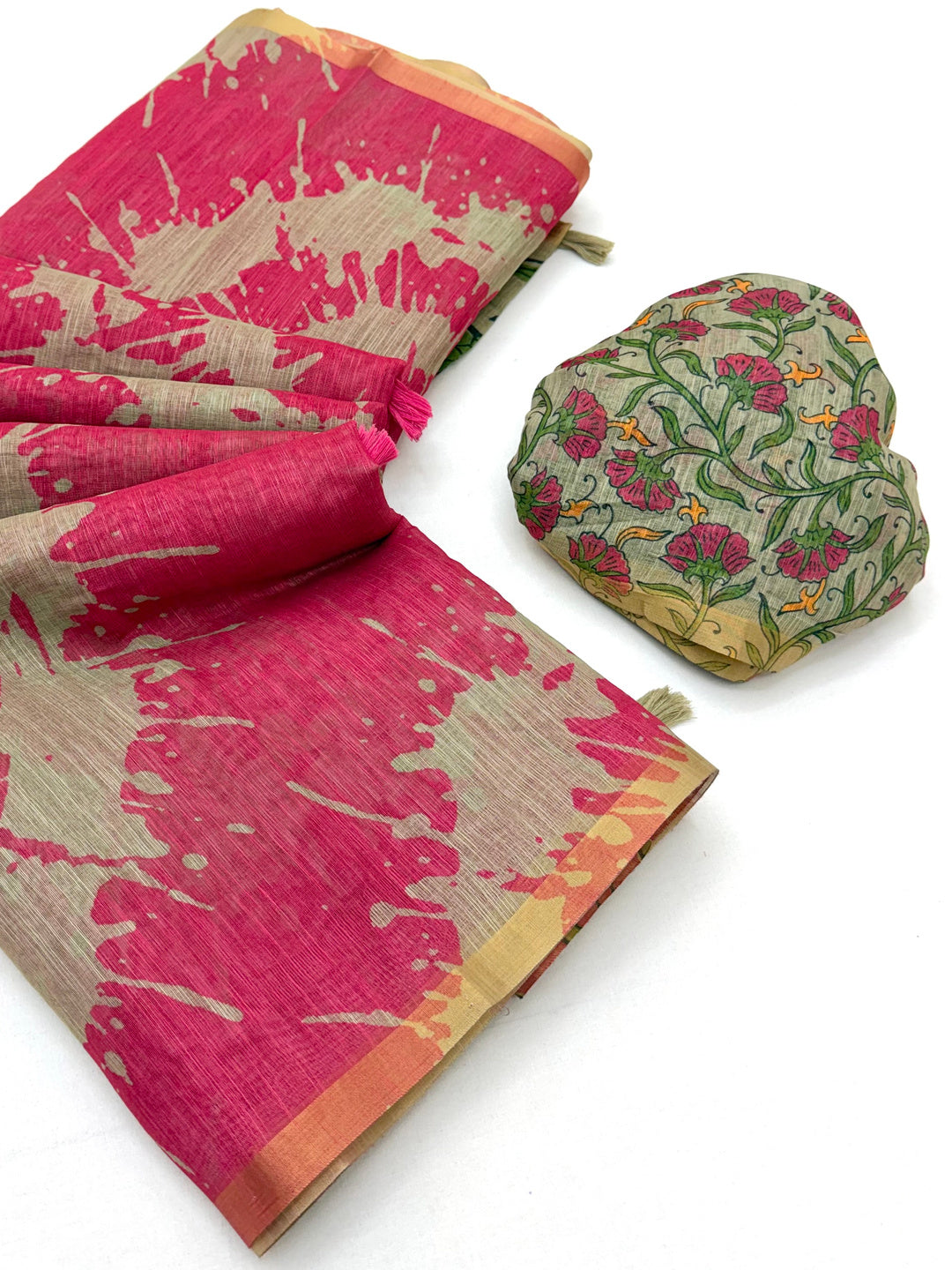 Peachmode Rani Linen Tie-Dye Printed Saree - Image 2