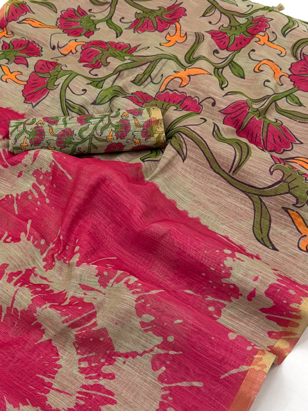 Peachmode Rani Linen Tie-Dye Printed Saree - Image 3