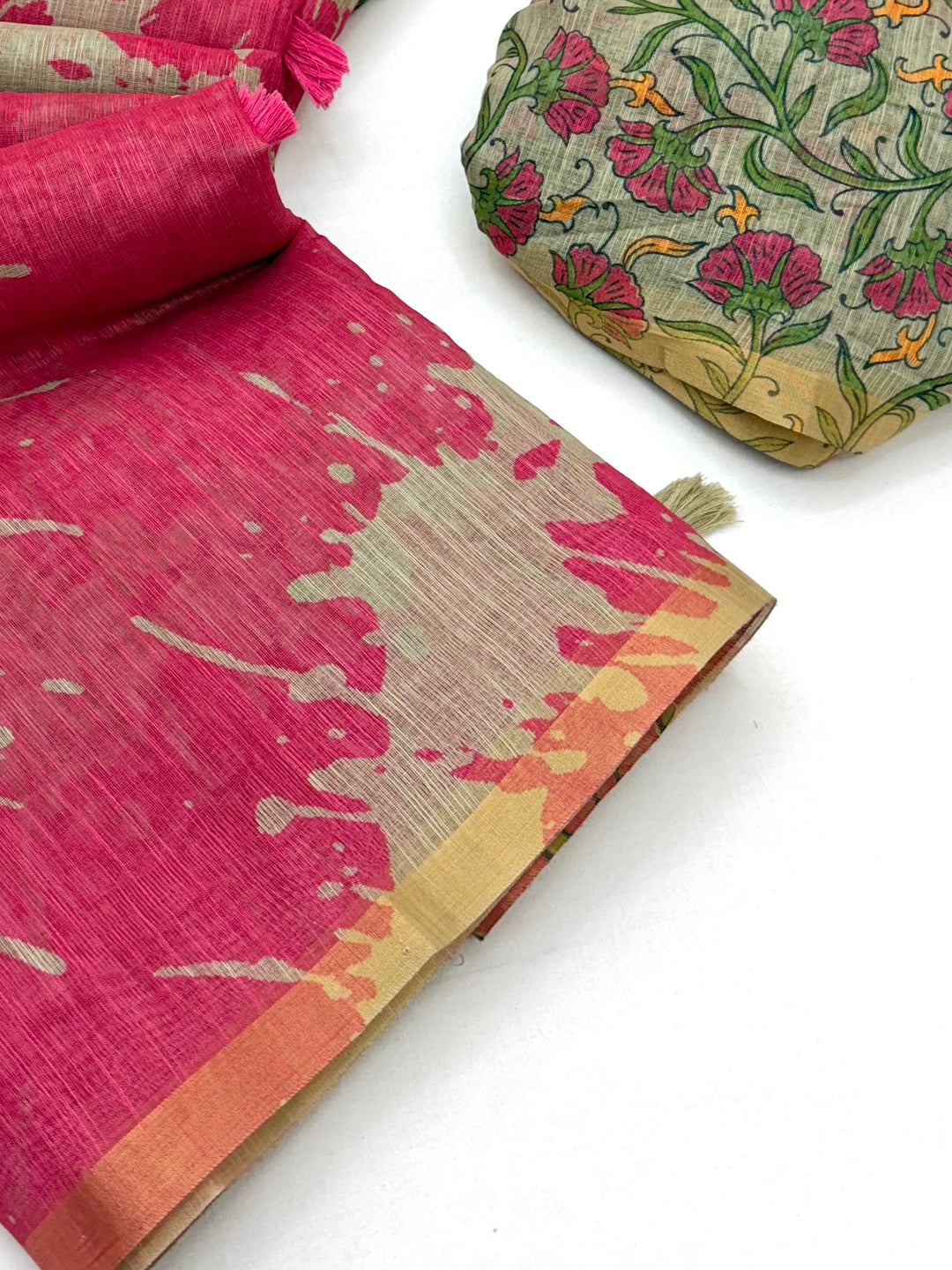 Peachmode Rani Linen Tie-Dye Printed Saree - Image 4