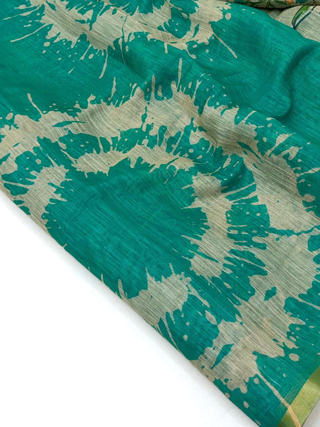 Peachmode Teal Linen Tie-Dye Printed Saree - Image 5
