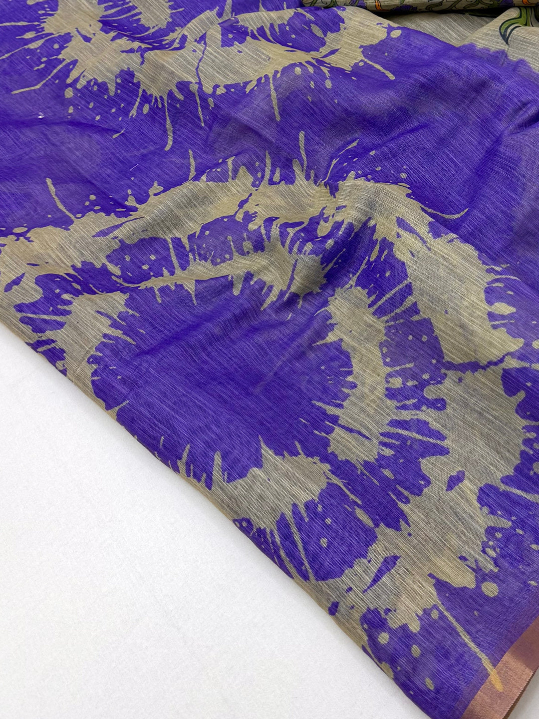 Peachmode Purple Linen Tie-Dye Printed Saree - Image 5
