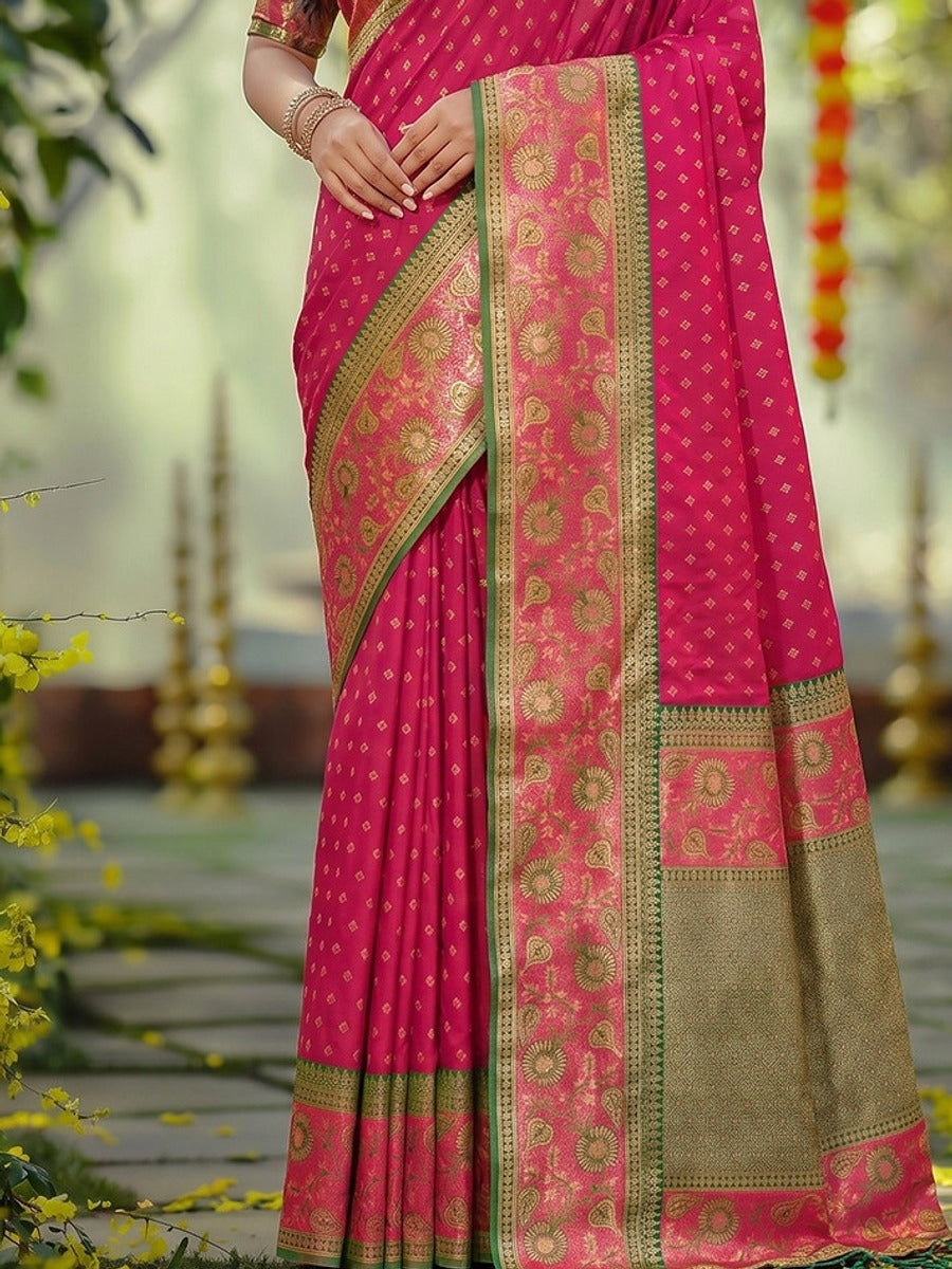 Peachmode Dark Pink Silk Blend Woven Saree - Image 5