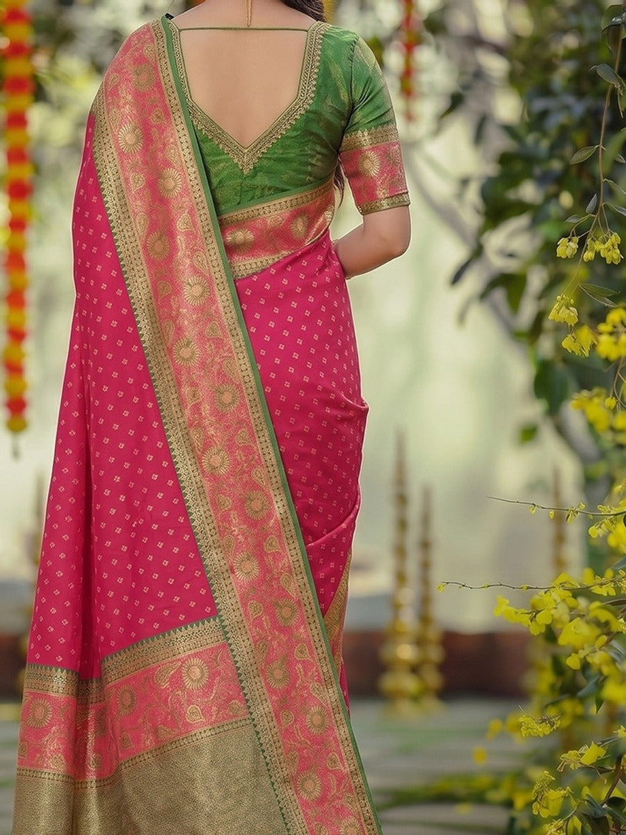 Peachmode Dark Pink Silk Blend Woven Saree - Image 6
