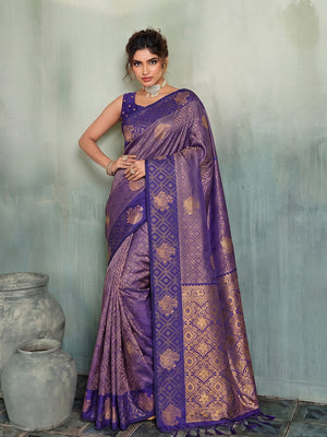 Peachmode Purple Silk Blend Woven Saree - Image 1