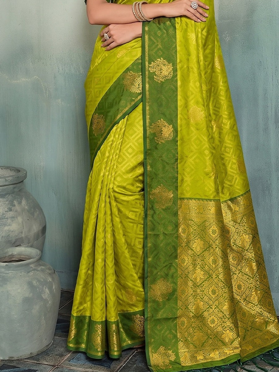 Peachmode Mustard Silk Blend Woven Saree - Image 5