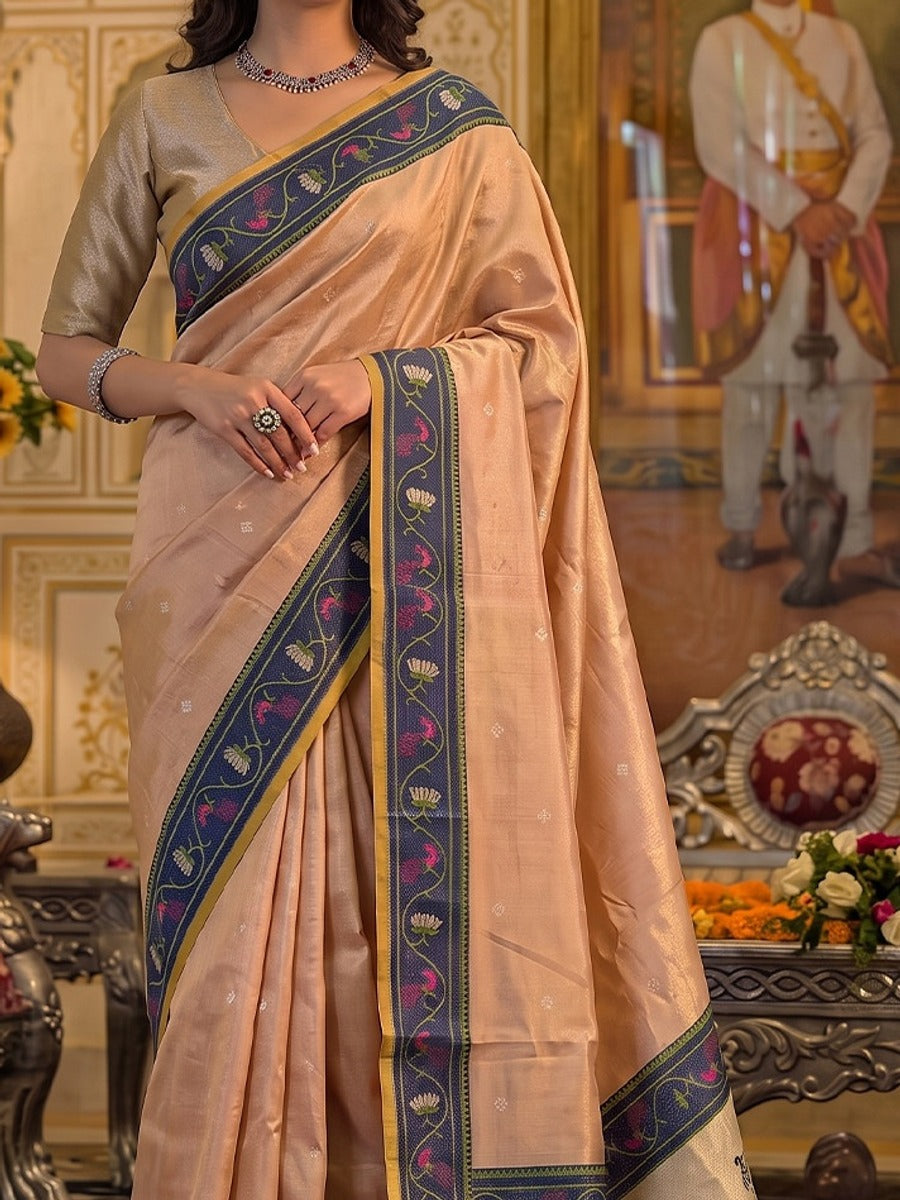 Peachmode Peach Tissue Silk Woven Saree - Image 4