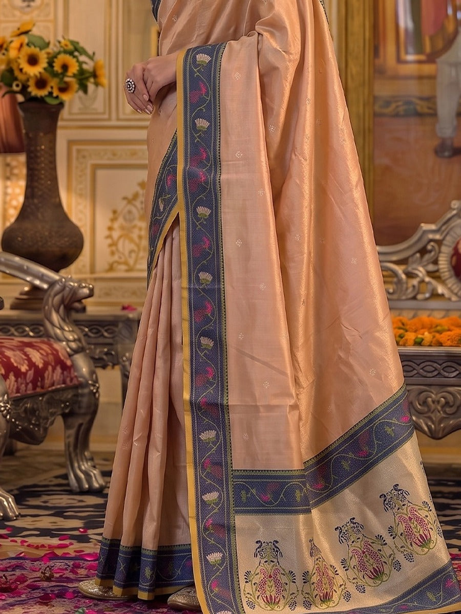 Peachmode Peach Tissue Silk Woven Saree - Image 5