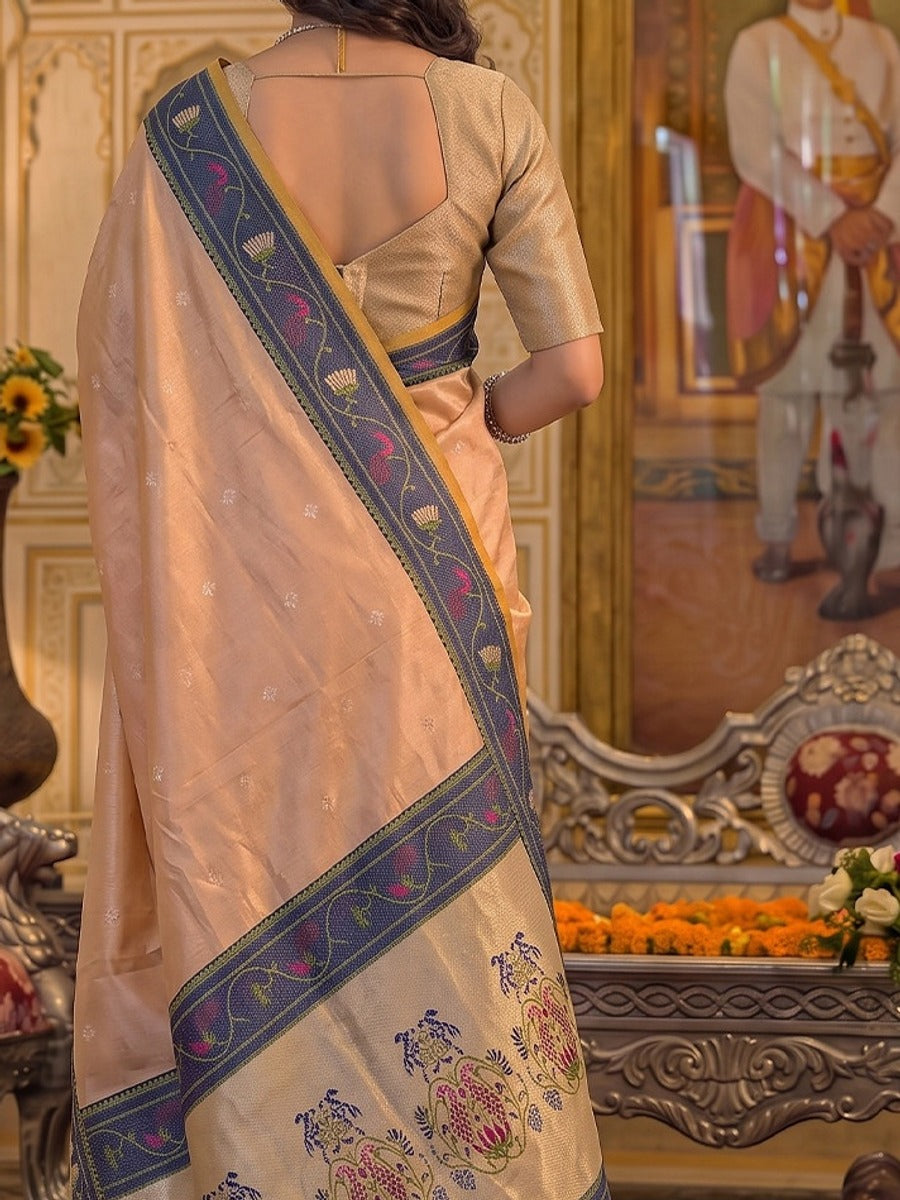 Peachmode Peach Tissue Silk Woven Saree - Image 6