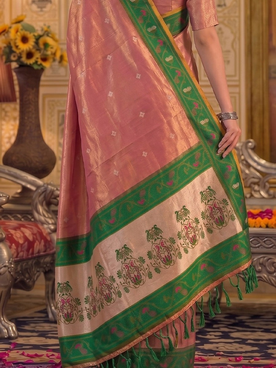 Peachmode Light Pink Tissue Silk Woven Saree - Image 5