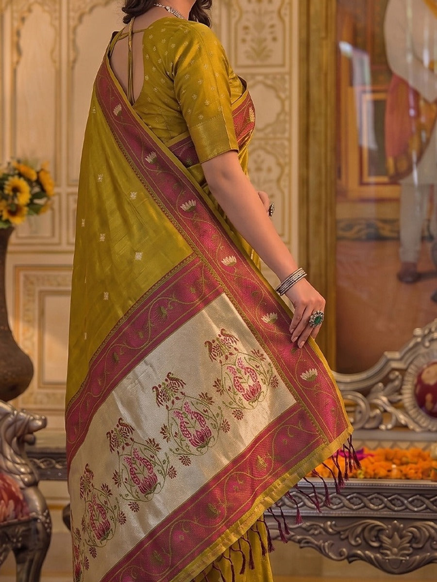 Peachmode Dark Brown Tissue Silk Woven Saree - Image 6