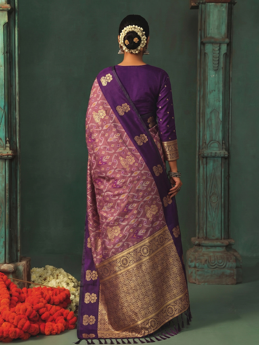 Peachmode Purple Silk Blend Woven Saree - Image 3