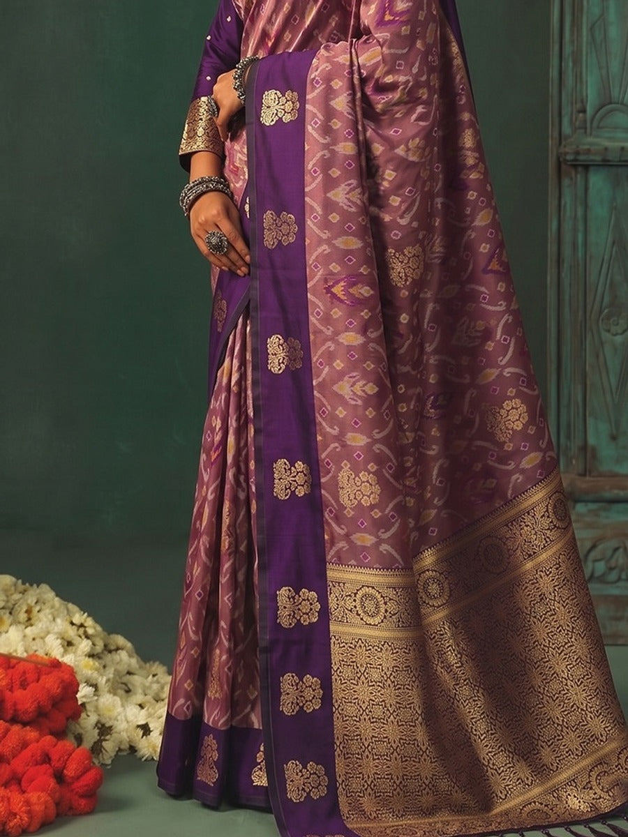 Peachmode Purple Silk Blend Woven Saree - Image 5