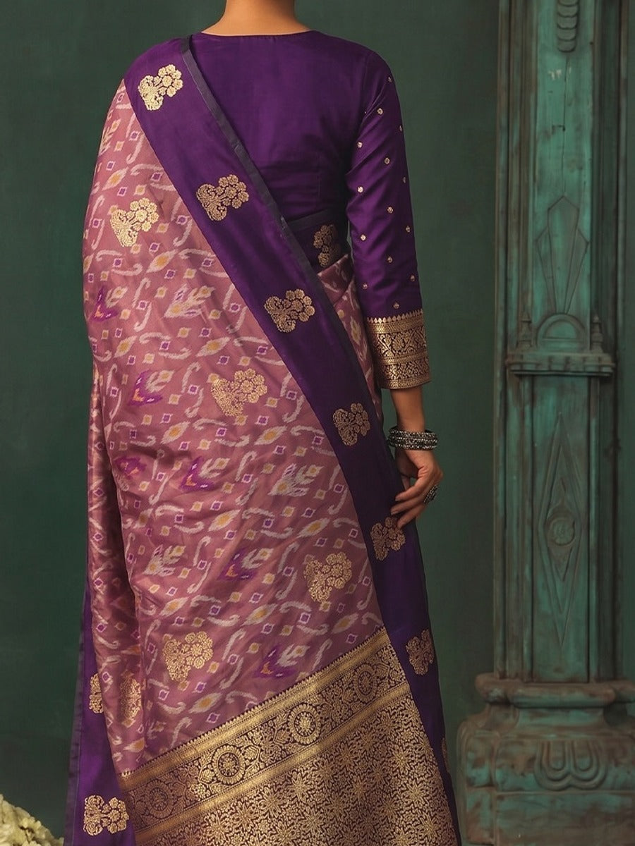 Peachmode Purple Silk Blend Woven Saree - Image 6