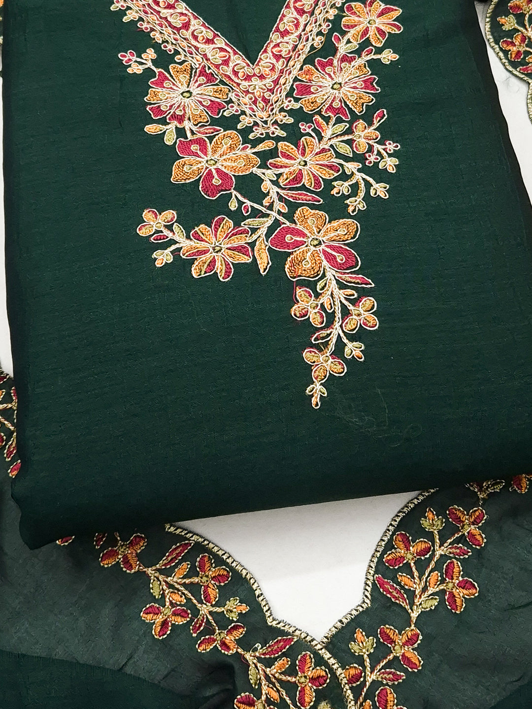 Peachmode Green Vichitra Silk Floral Embroidered Unstitched Dress Material - Image 5