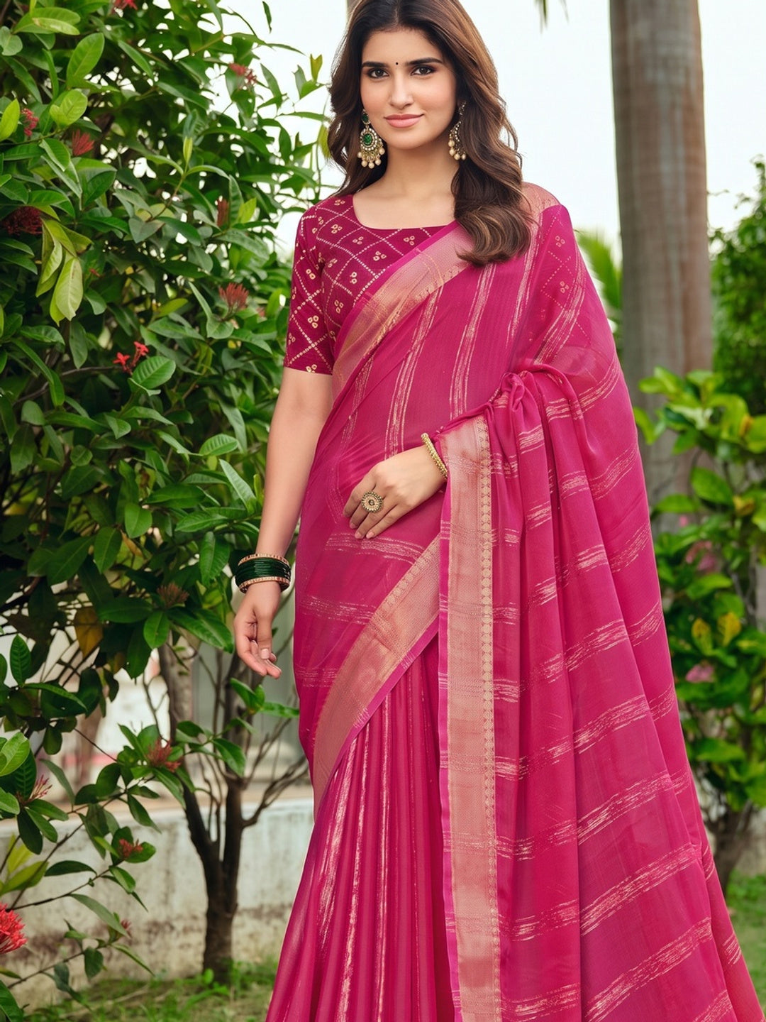 Peachmode Pink Bemberg Woven Border Saree - Image 2