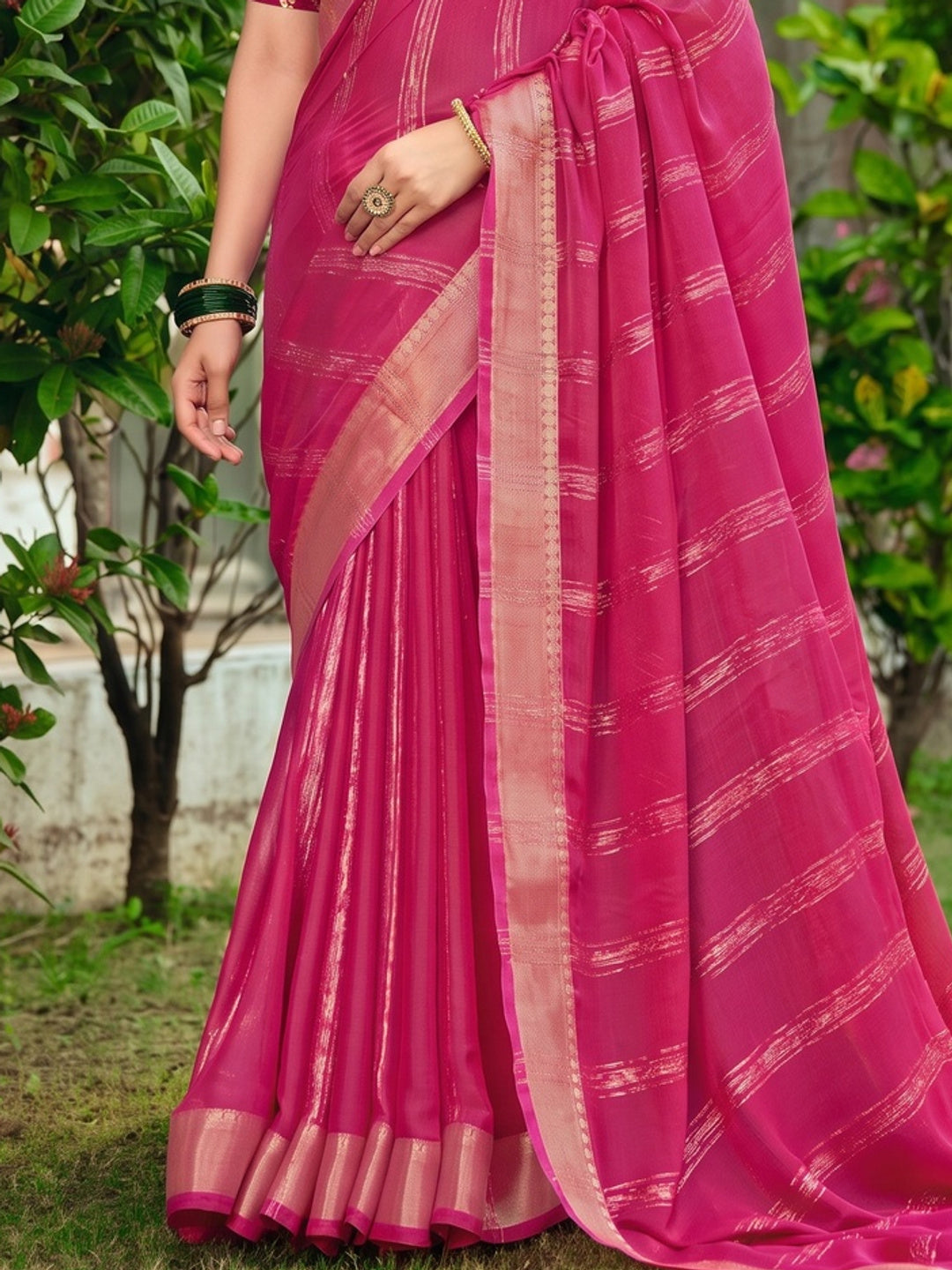 Peachmode Pink Bemberg Woven Border Saree - Image 5