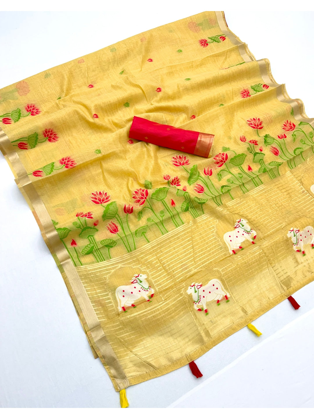 Peachmode Yellow Jamdani Woven Silk Cotton Blend Saree - Image 2