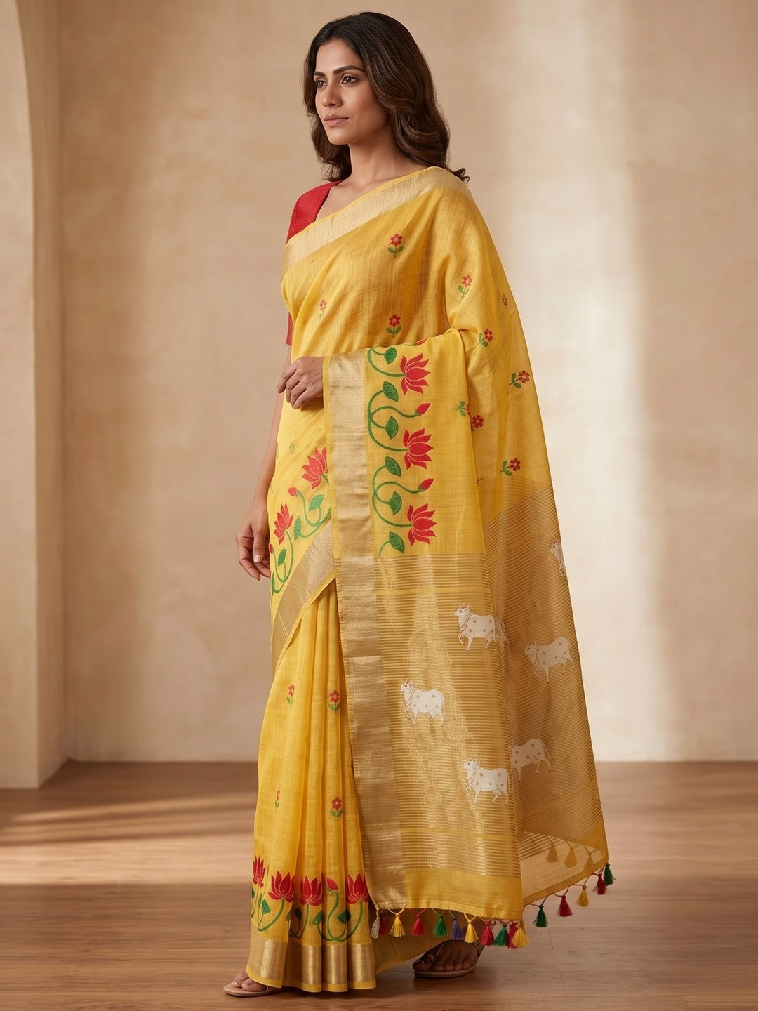 Peachmode Yellow Jamdani Woven Silk Cotton Blend Saree - Image 4