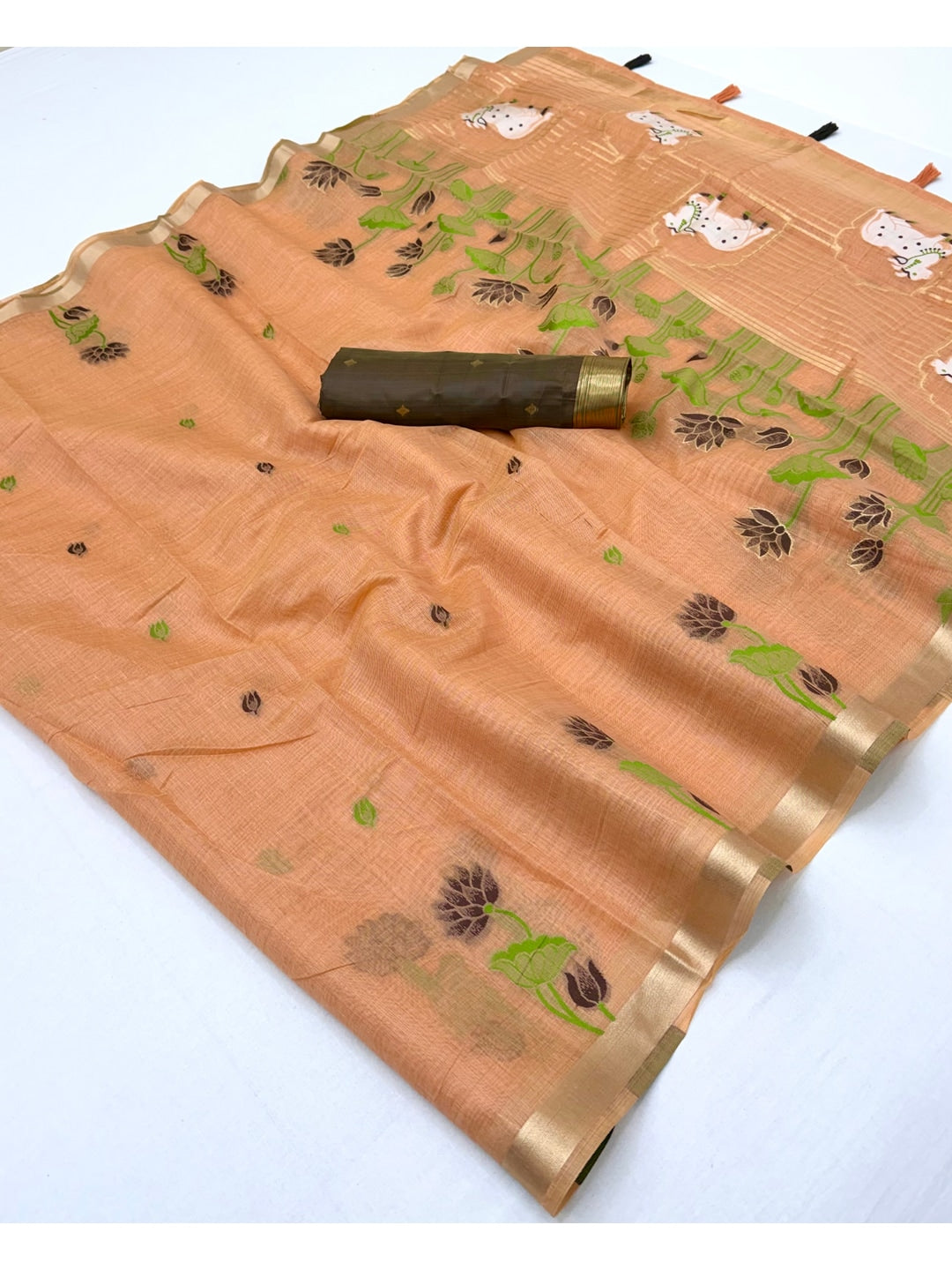Peachmode Peach Jamdani Woven Silk Cotton Blend Saree - Image 2