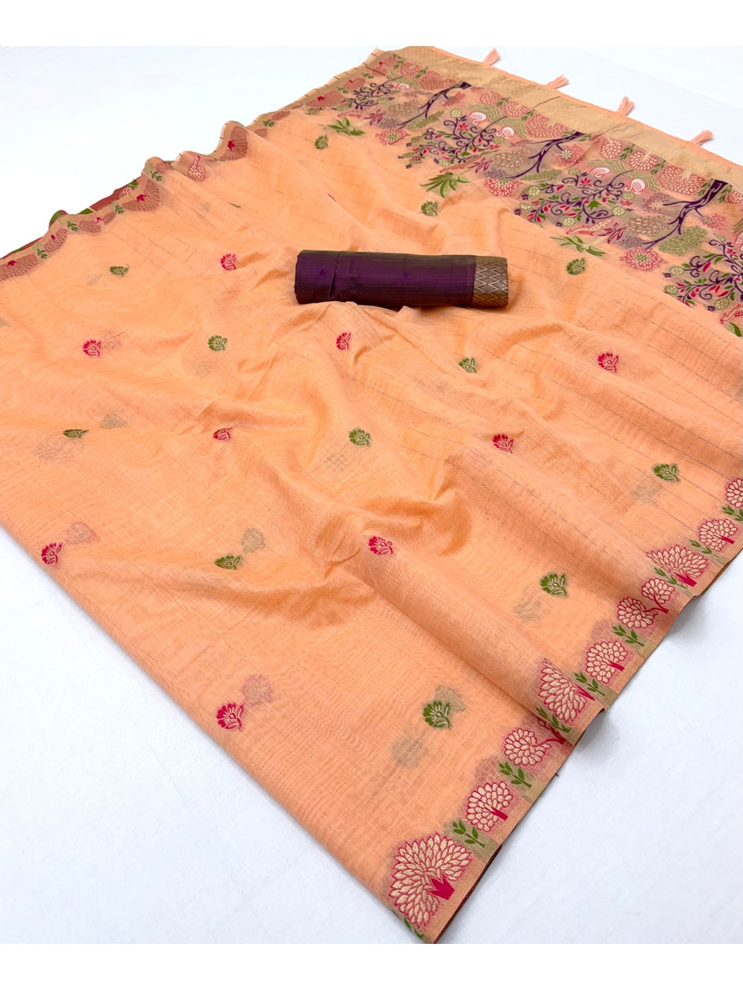 Peachmode Peach Woven Soft Chanderi Silk Saree - Image 2