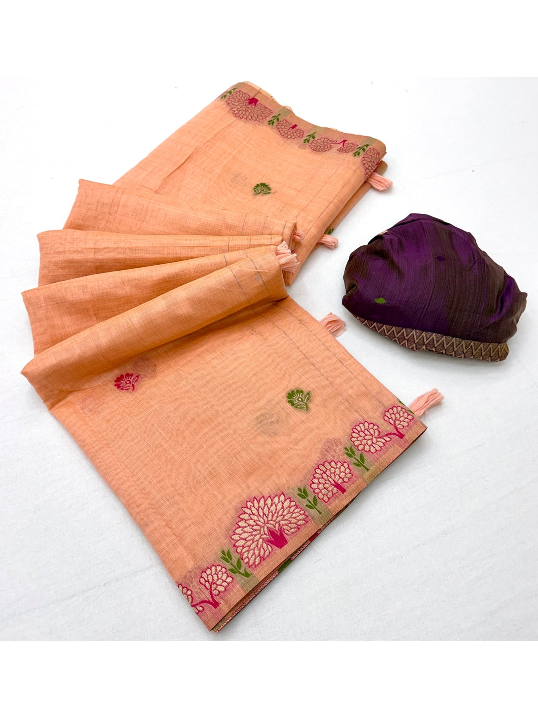 Peachmode Peach Woven Soft Chanderi Silk Saree - Image 3