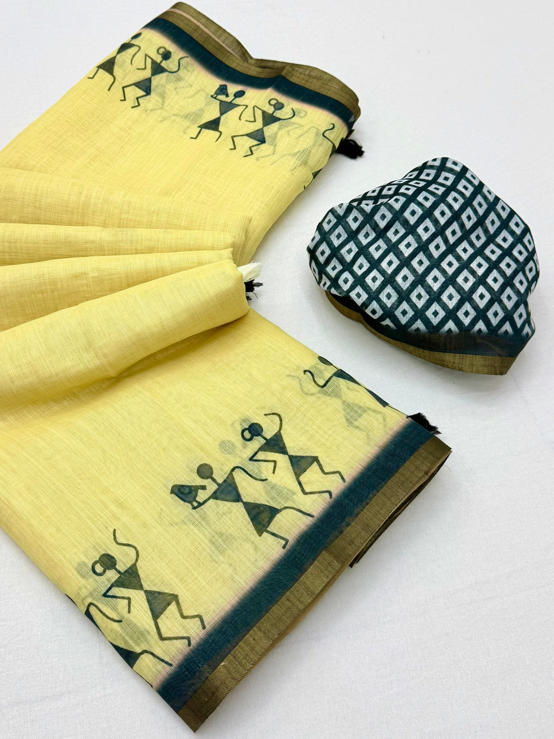 Peachmode Yellow Linen Striped Saree - Image 2