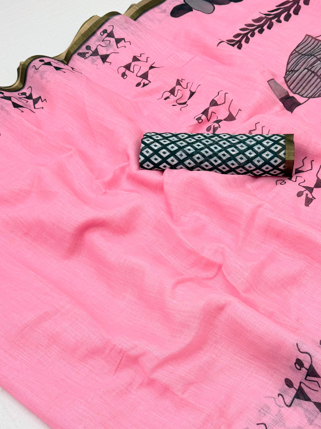 Peachmode Pink Linen Striped Saree - Image 3