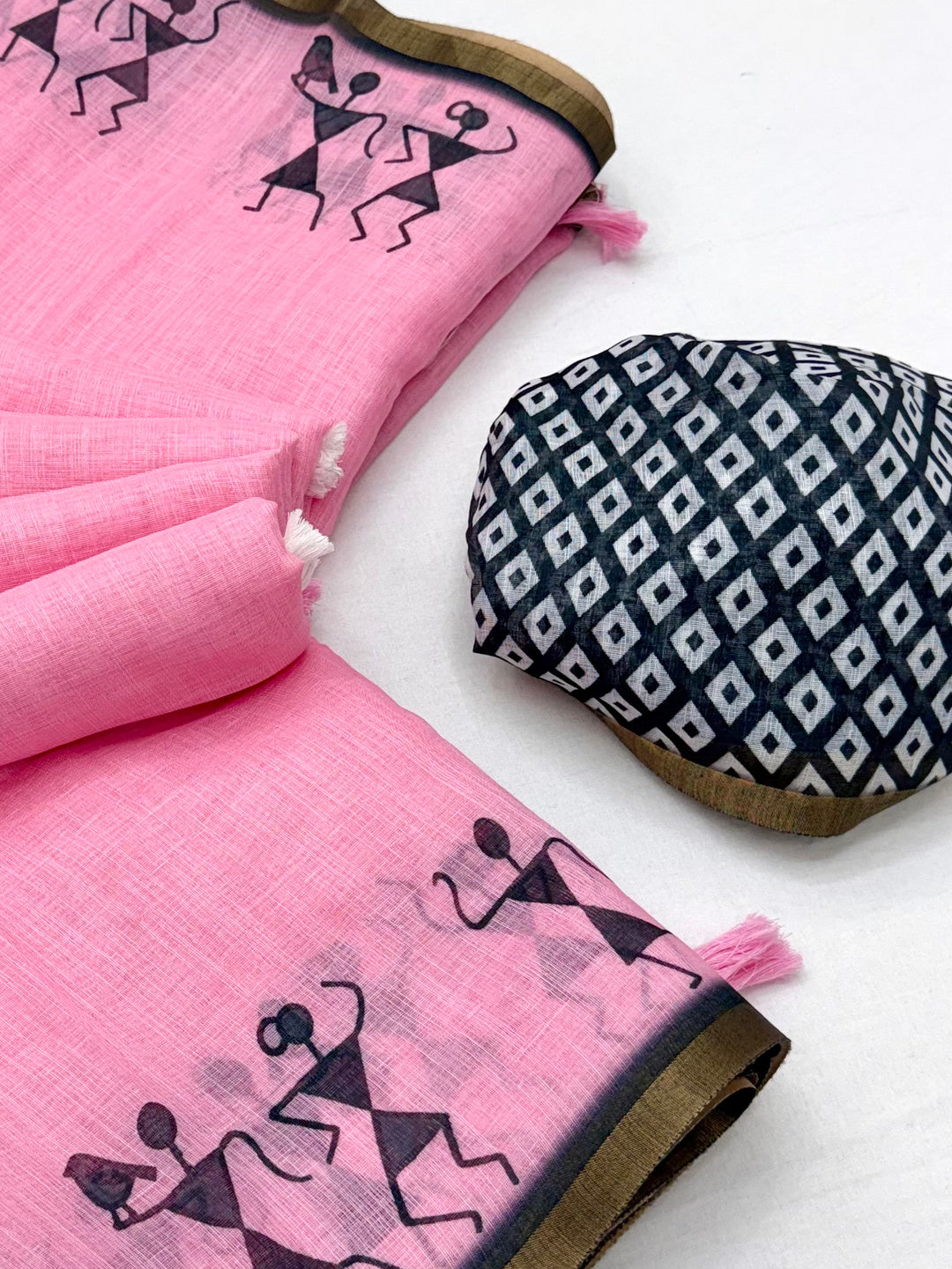 Peachmode Pink Linen Striped Saree - Image 6