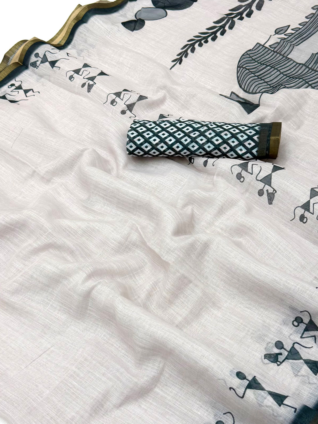 Peachmode Grey Linen Striped Saree - Image 3