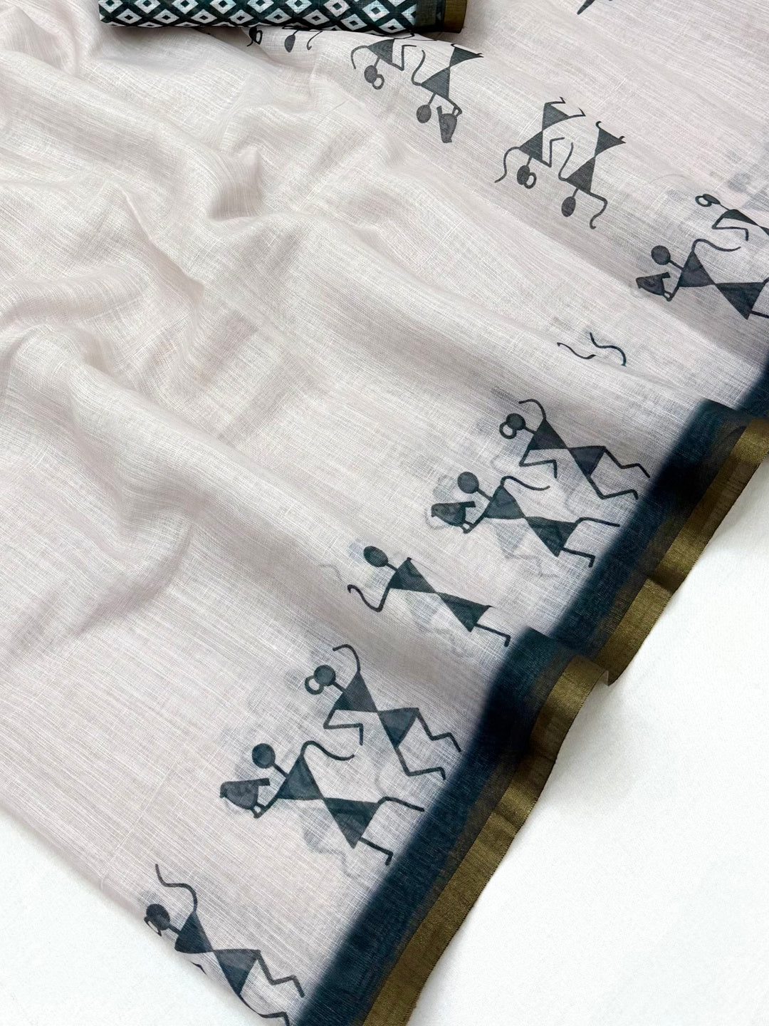 Peachmode Grey Linen Striped Saree - Image 5