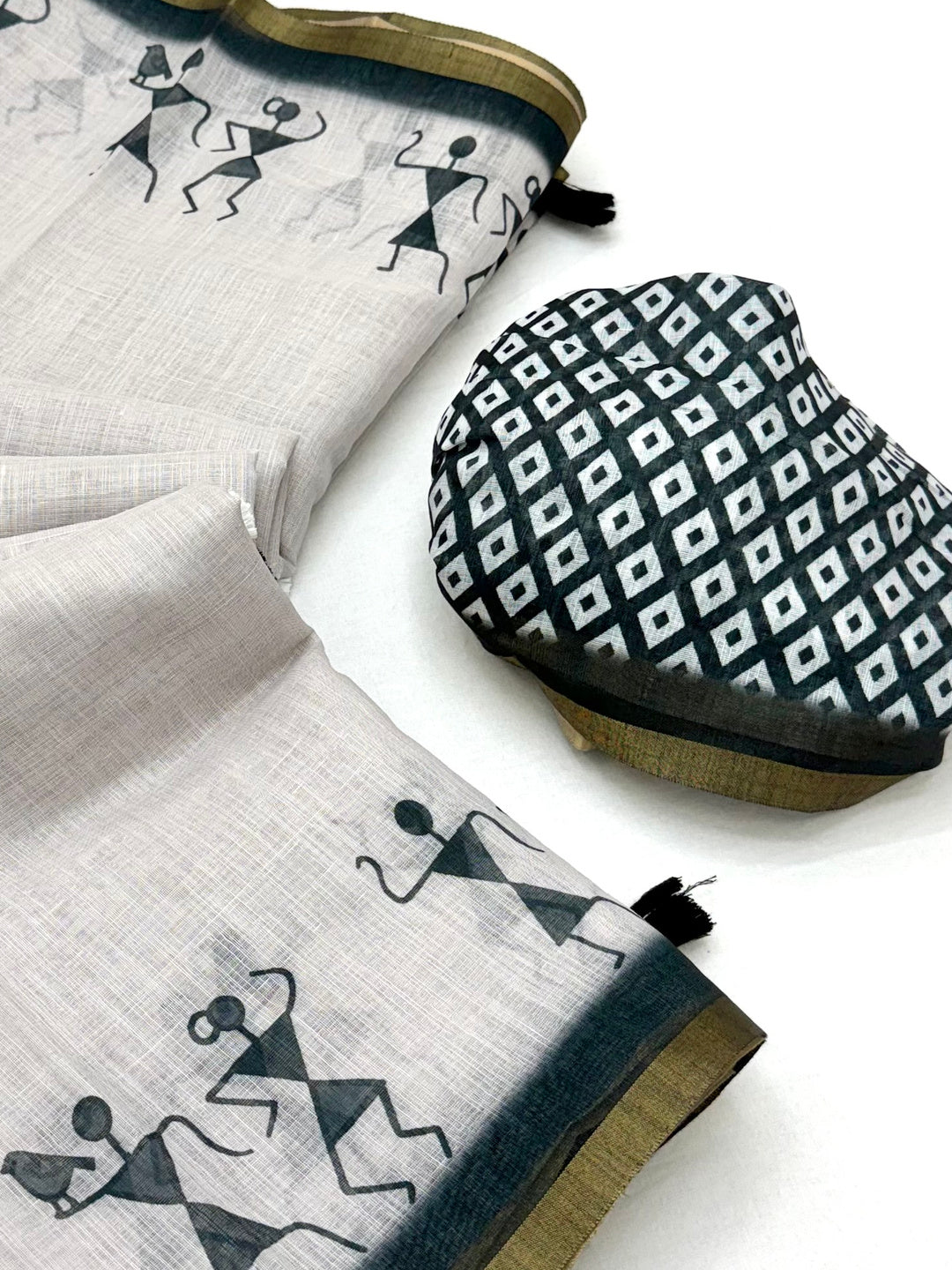 Peachmode Grey Linen Striped Saree - Image 6