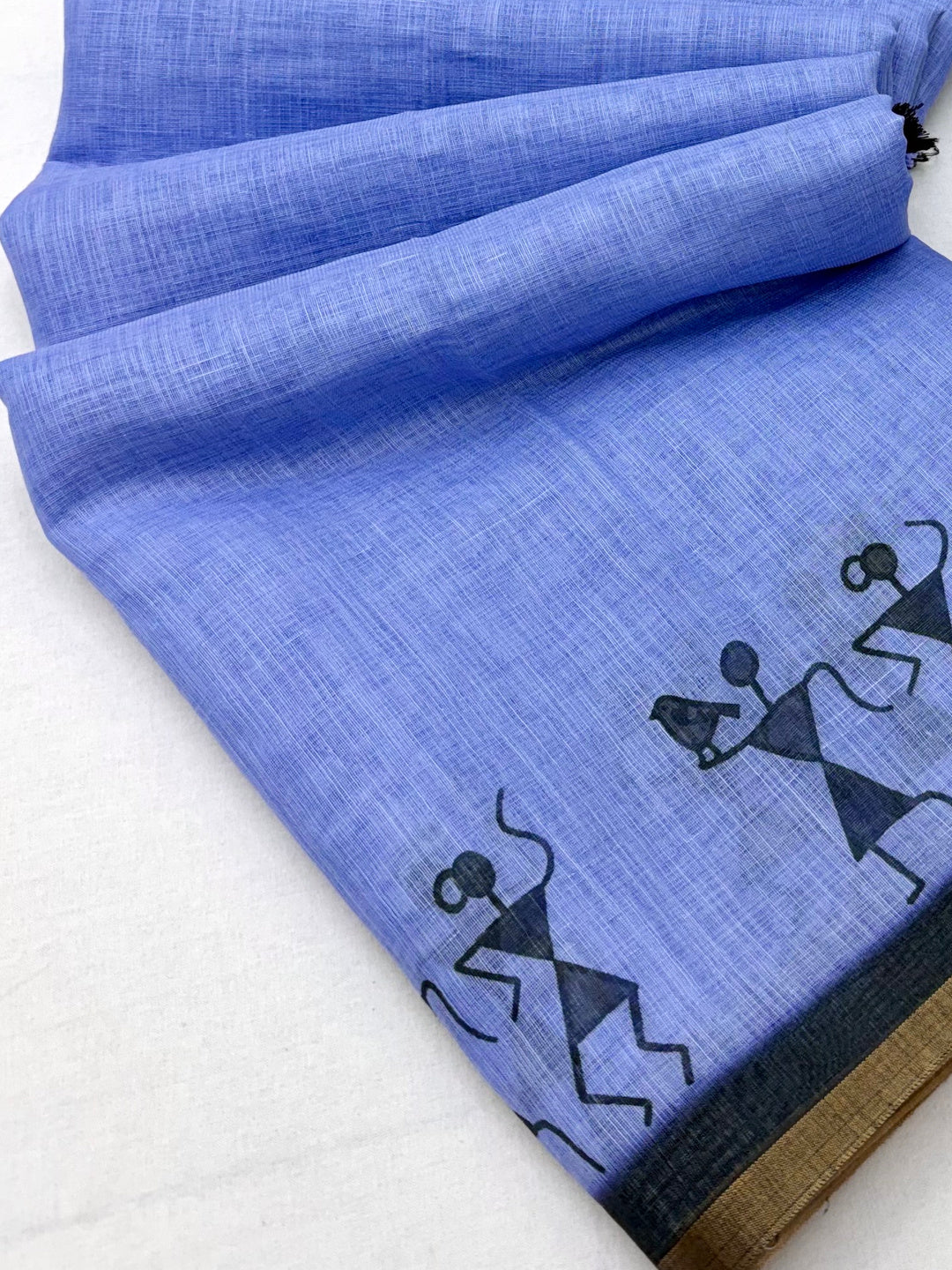 Peachmode Blue Linen Striped Saree - Image 4