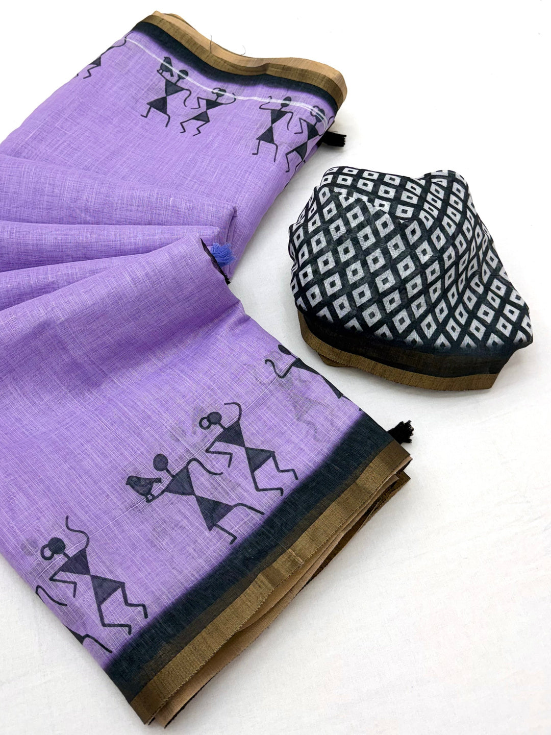 Peachmode Purple Linen Striped Saree - Image 2