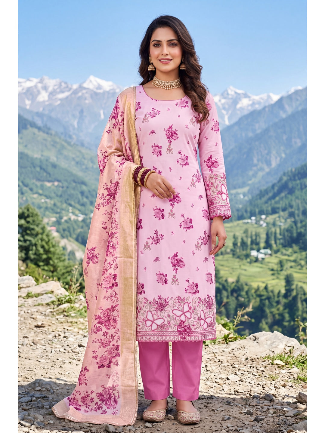 Peachmode Pink Unstitched Dress Material - Image 2