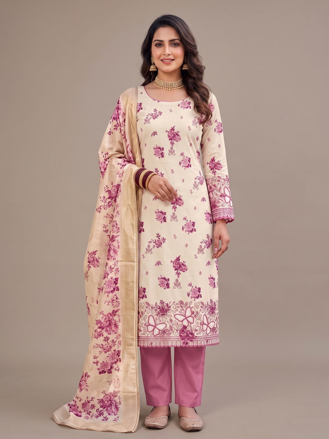 Peachmode Pink Unstitched Dress Material - Image 3