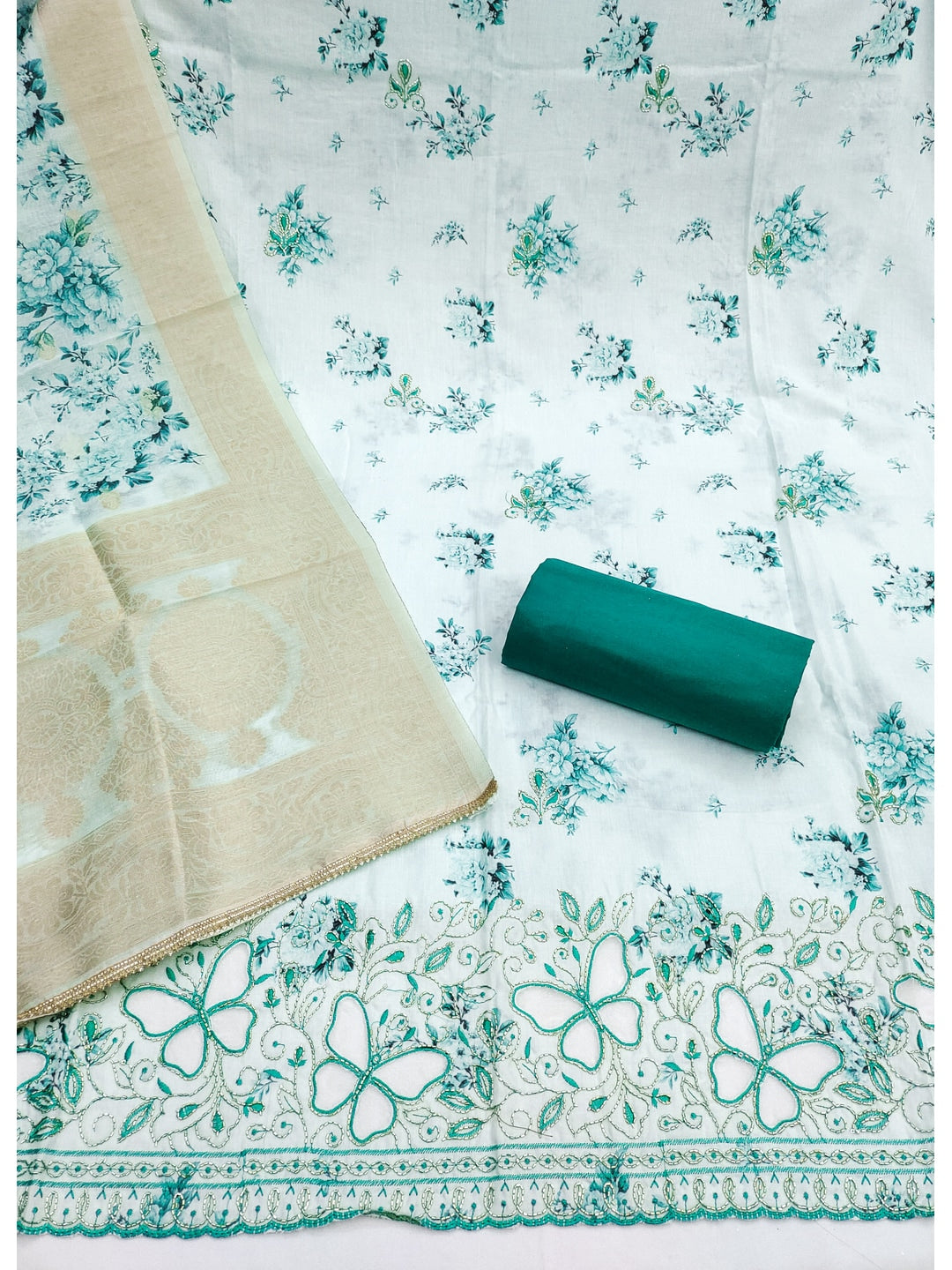 Peachmode Green Unstitched Dress Material - Image 1